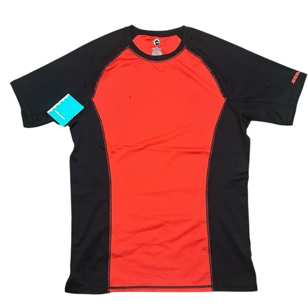 Sea-Doo NEW Men's Short Sleeve Rashguard Performance Lava Red Size L Swim Surf‎
